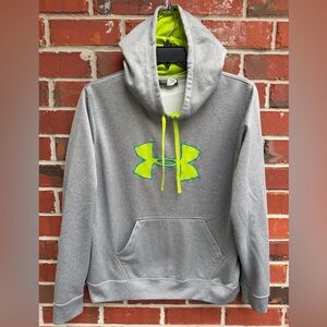 Under Armour Loose XL Gray Hoodie Sweatshirt with Bright Lime Green Logo T1